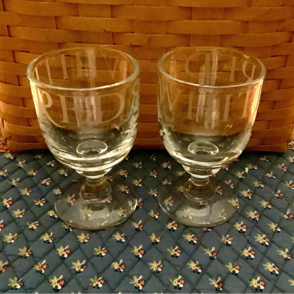 Two Emma Bridgewater Black Toast Large Wine Glasses